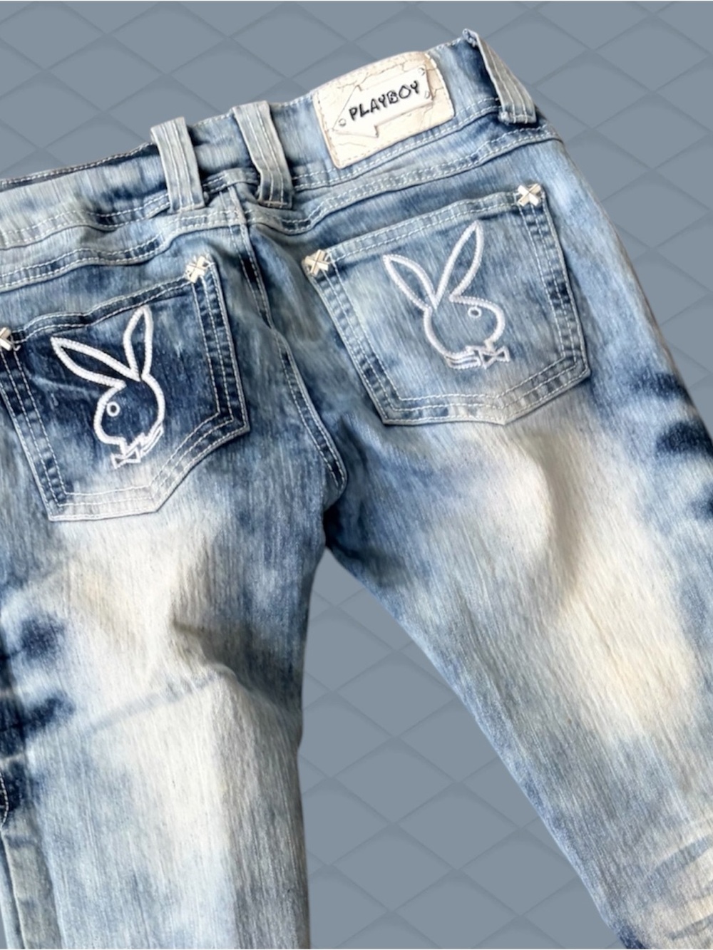 PLAYBOY Light Blue Washed Denim Jeans with Bunny Patch